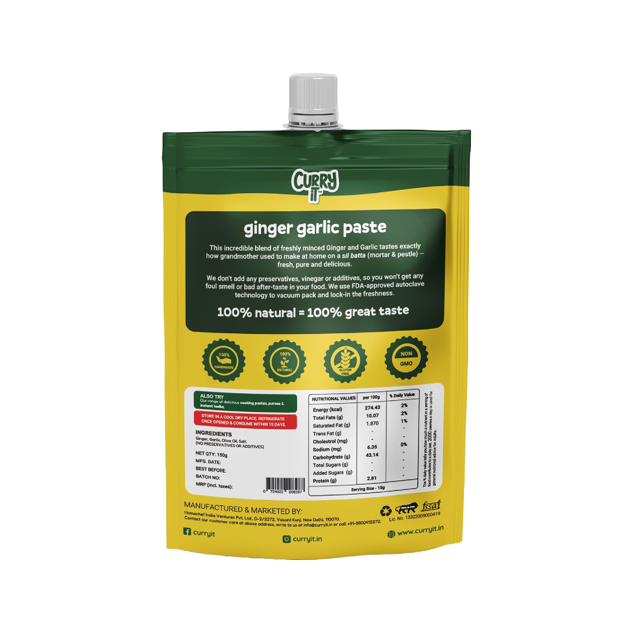 preservative free ginger garlic paste - combo pack